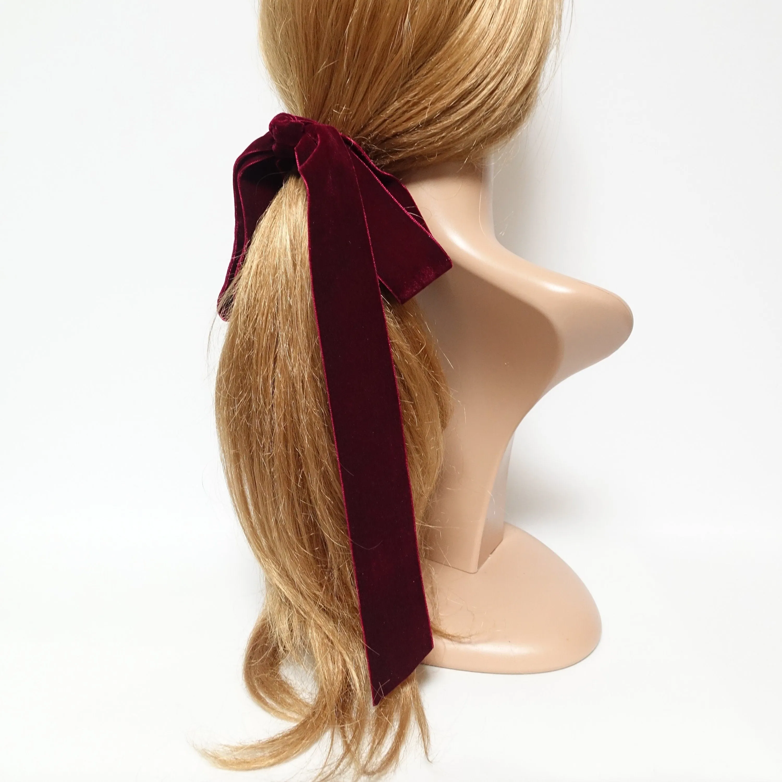 Wide velvet long tail hair bow ponytail holder claw clip stylish droopy bow ponytail clip