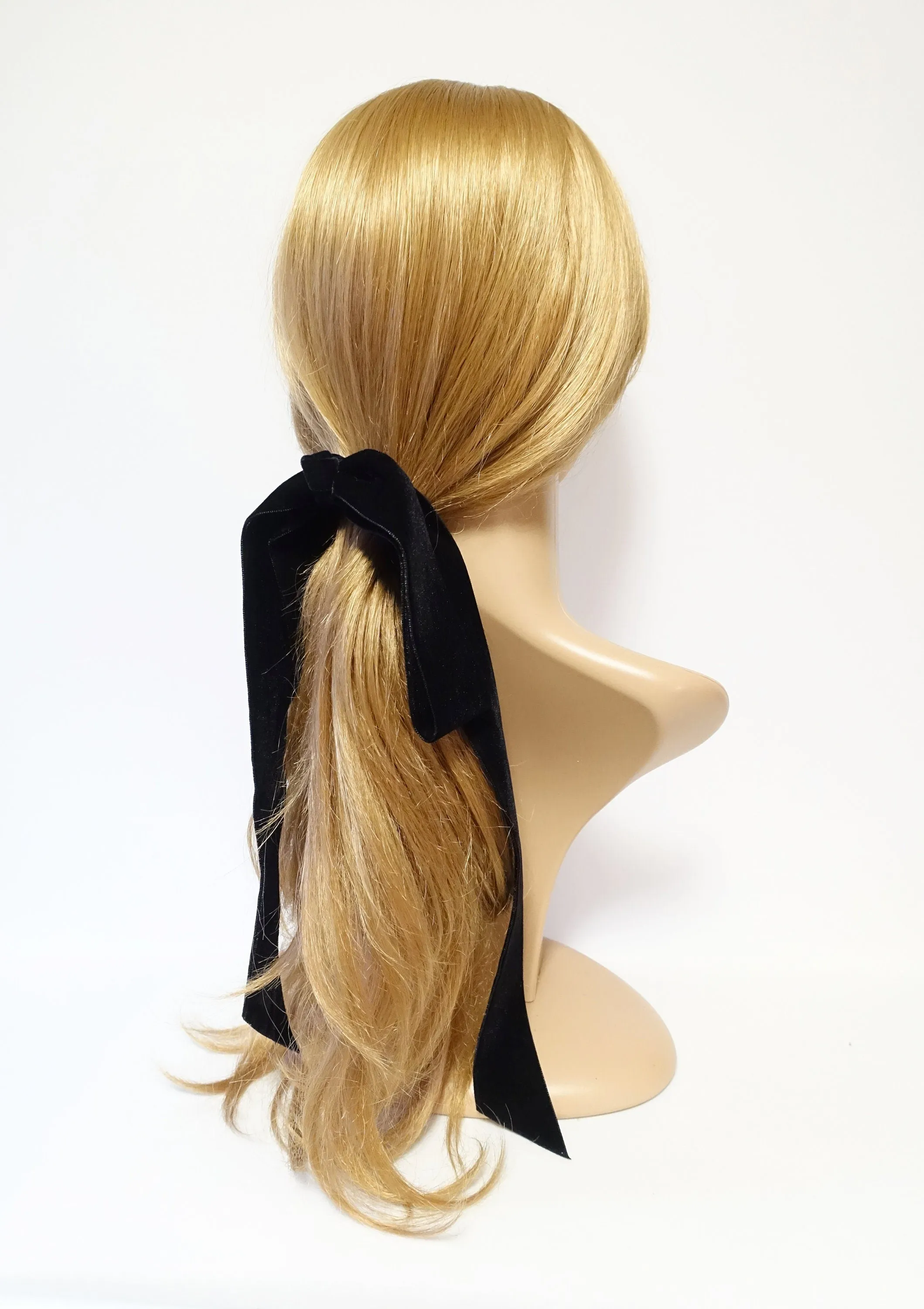 Wide velvet long tail hair bow ponytail holder claw clip stylish droopy bow ponytail clip