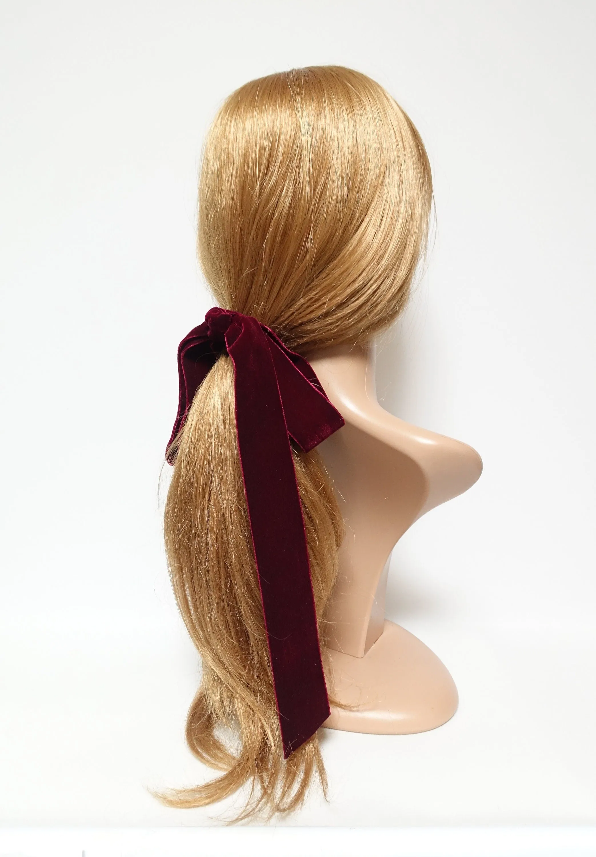 Wide velvet long tail hair bow ponytail holder claw clip stylish droopy bow ponytail clip