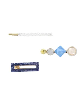 Yellow Chimes 3 pcs Acrylic Blue Resin Pearl Bobby pins Fashion Hair Clips Hair Accessories for Women Girls