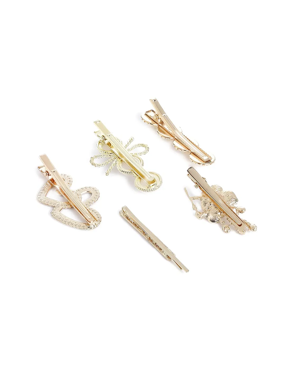 Yellow Chimes 5 Pcs Pearl Crystal Studded Stylish Mix Design Hair Clips Alligator Clips for Women Girls