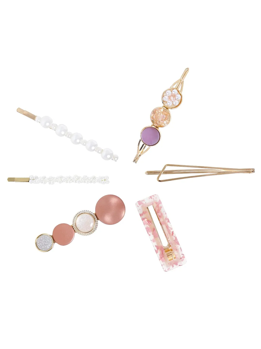 Yellow Chimes 6 pcs Acrylic Resin Pearl Bobby pins Fashion Hair Clips Hair Accessories for Women Girls (Pack of 6), Multicolour, Medium (YCHACL-WM002-MC)