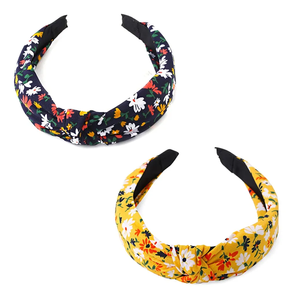 Yellow Chimes Hair Bands for Girls 2 Pcs Hairbands for Women Solid Fabric Knot Printed Headband Hairband Hair Accessories for Women and Girls.