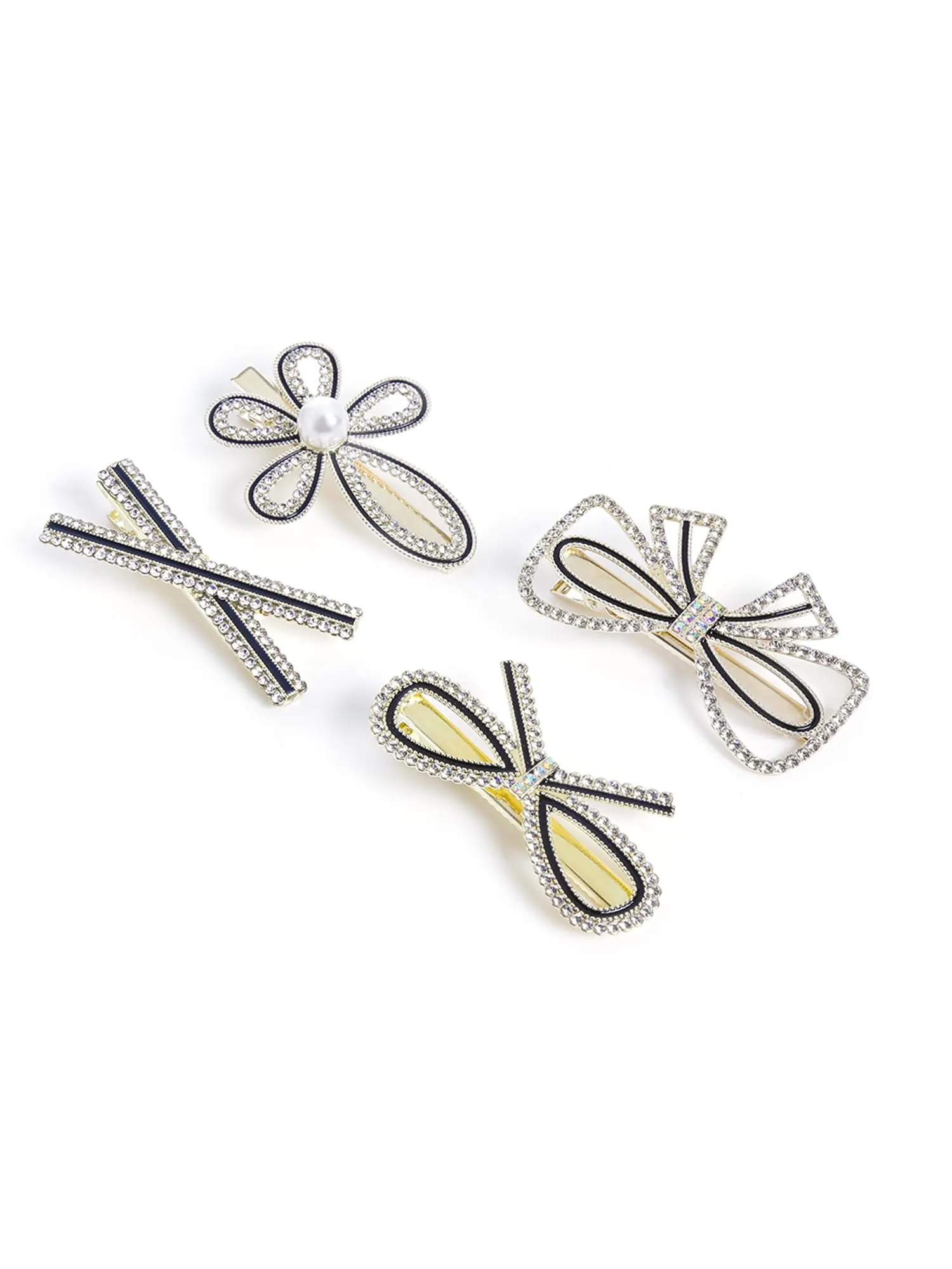 Yellow Chimes Hair Clips for Women 4 Pcs Hairclips for Girls Crystal Studded Bobby Pins Hair Clips Barratte Clips for Women and Girls Hair Accessories.