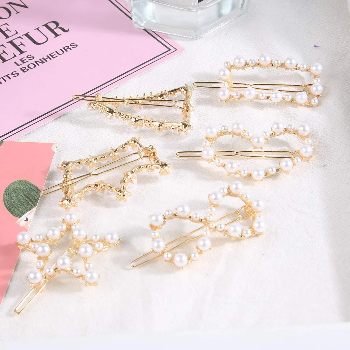 Yellow Chimes Hair Clips for Women Girls Hair Accessories for Women Golden Pearl Hair Clip 6 Pcs Hair Clips for Girls Clips Hair Pins for Women and Girls Gift For Women & Girls